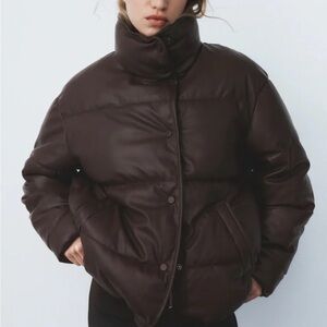Zara Dark Brown Puffer Jacket